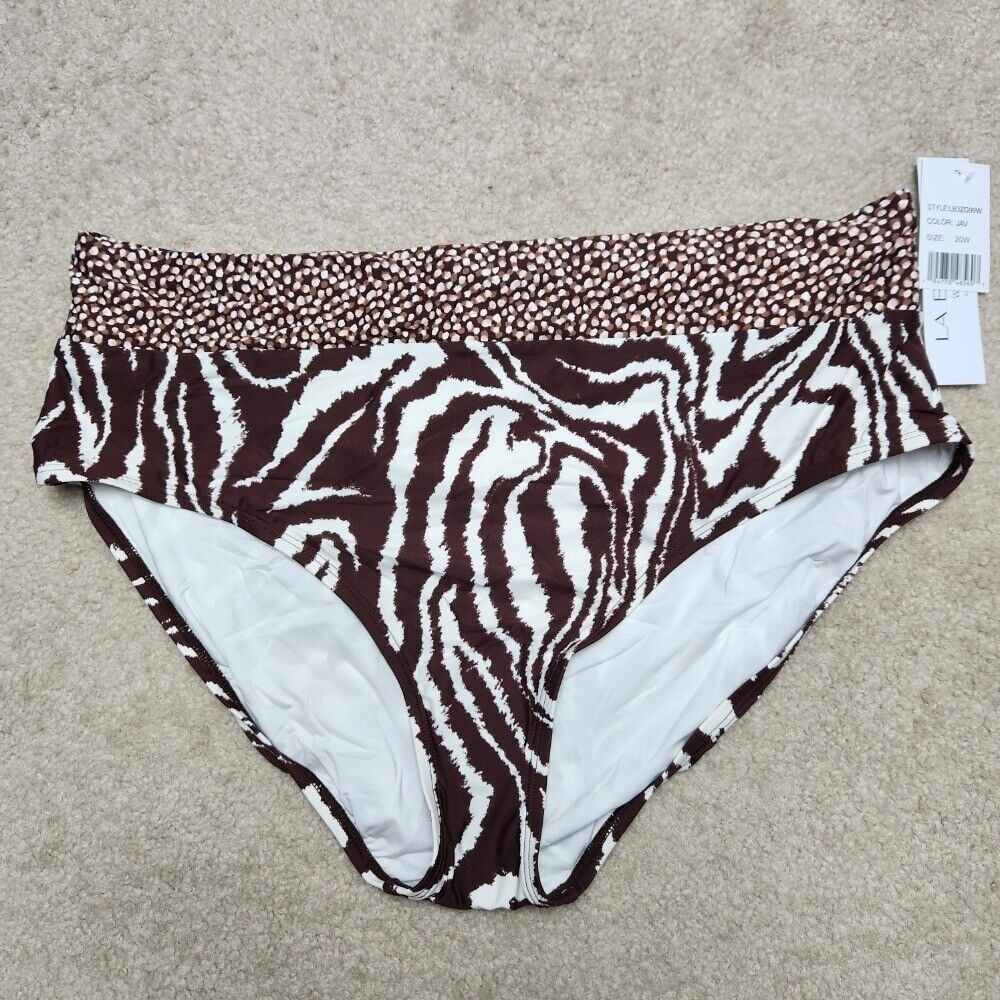 La Blanca Bikini Bottom Plus Size 20W Zebra Animal Print High Waist Swimsuit NWT